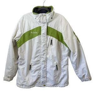 Columbia Winter Coat White Green Five Pocket Underarm Vent Toggle Womens Size XL
